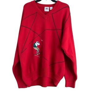 Vintage Men’s Cotton Traders Sport Funny Golf V Neck Novelty Sweater Red Sz L